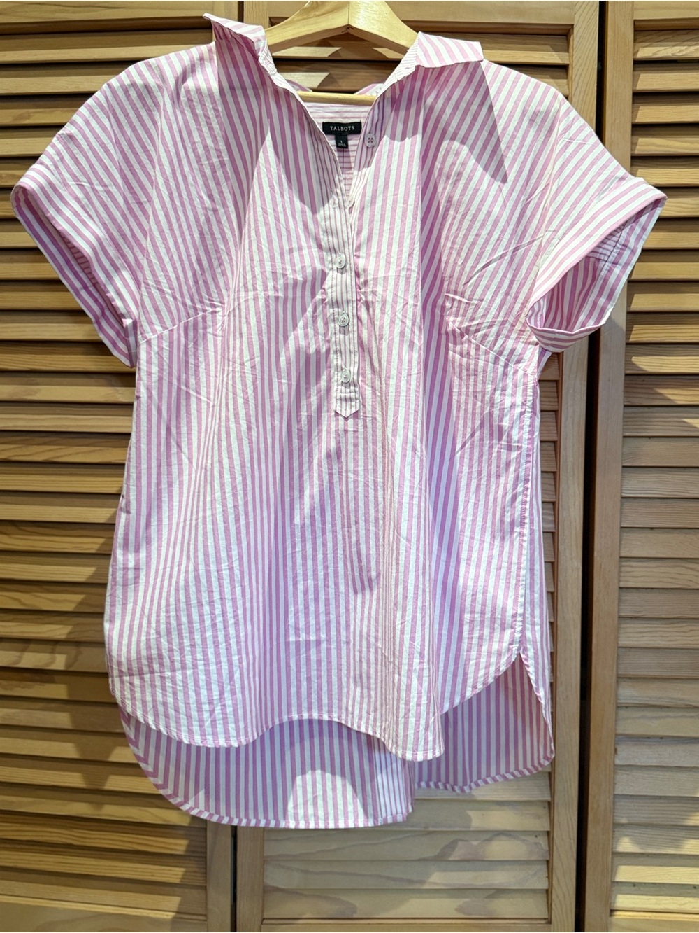 NWT Talbots Lilac and White Striped Short-Sleeve Popover Blouse